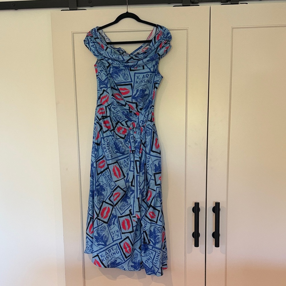 Carolina Herrera Blue and Red Graphic Maxi Dress